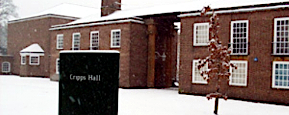 Cripps Hall in the snow